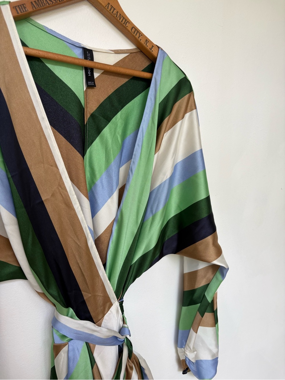 Mango Multicolor Striped Silk Blouse — Green, Blue, Brown, Cream - Picture 3 of 5